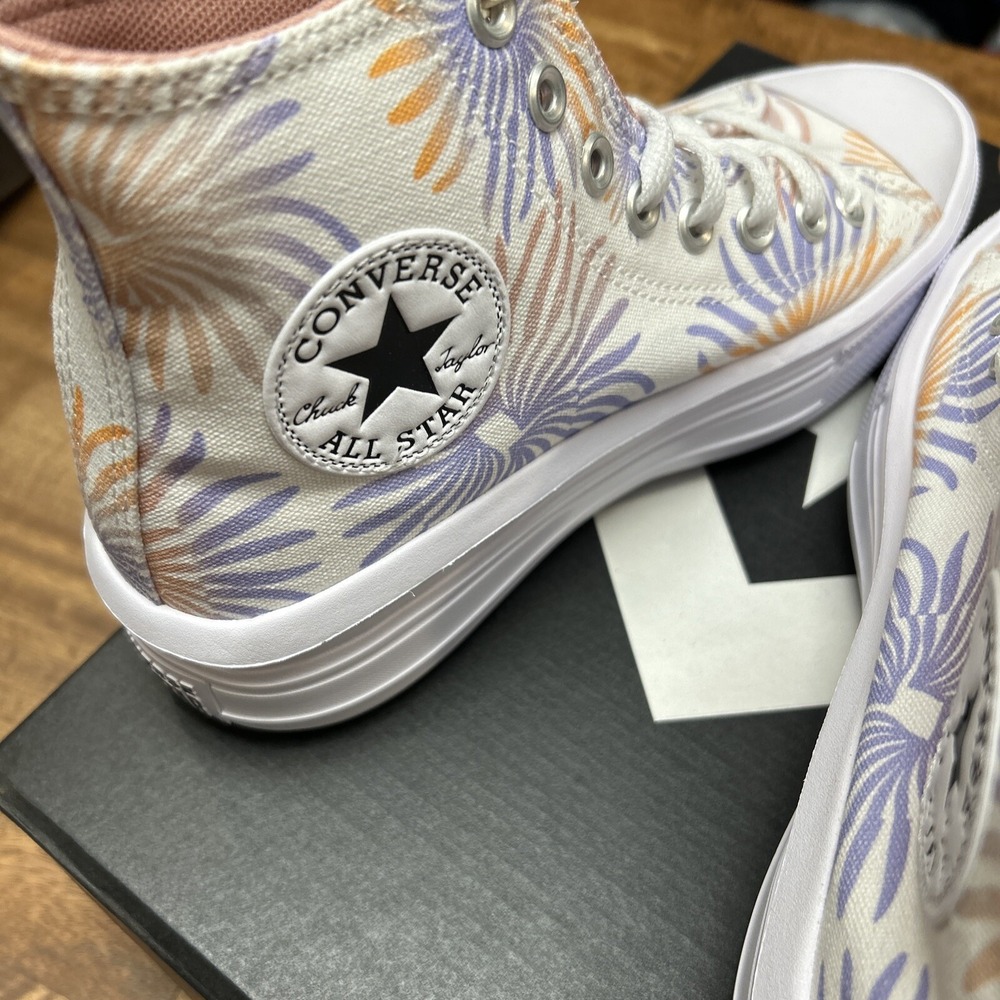 Converse Chuck Taylor All Star Move Hi Womens 8 White Ultraviolet A06672C NIB - Picture 4 of 7